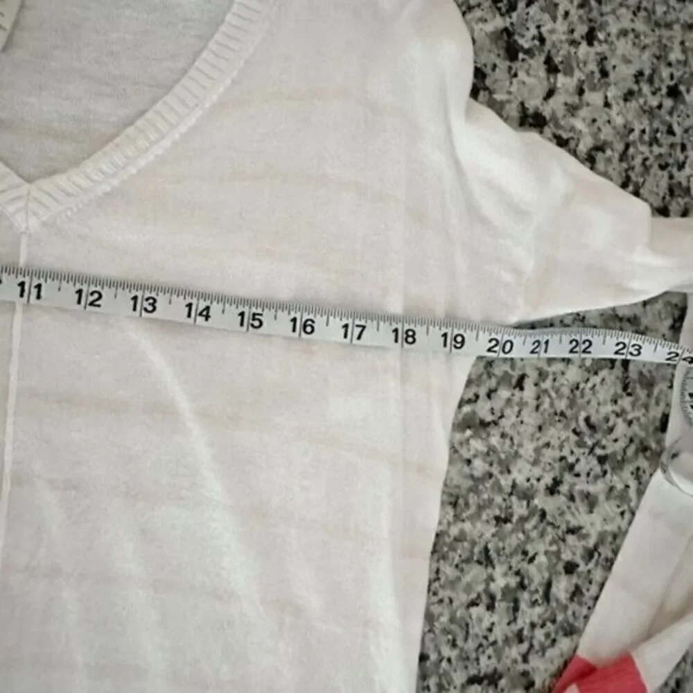 White + Warren Striped Print Silk V Neck Pullover Sweater White Pink Size Small‎ - Picture 10 of 10
